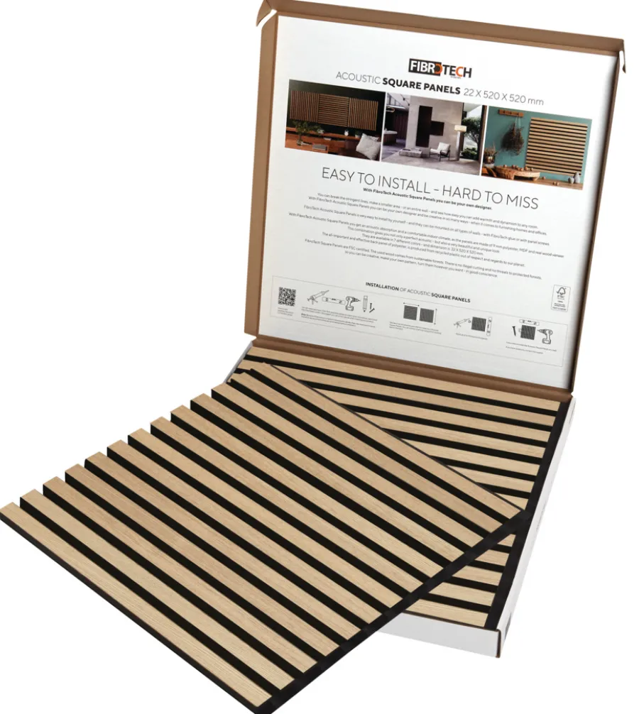 FibroTech Akustikpaneler & Tilbehør|Akustikpanel Square 22 × 520 × 520 mm 2-pk. Ash