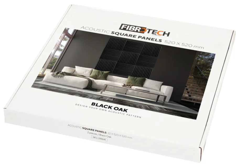 FibroTech Akustikpaneler & Tilbehør|Loftbeklædning|Akustikpanel Square 22 × 520 × 520 mm 2-pk. Black oak
