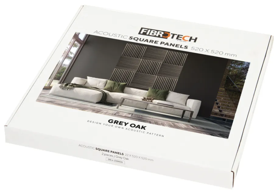 FibroTech Akustikpaneler & Tilbehør|Akustikpanel Square 22 × 520 × 520 mm 2-pk. Grey oak