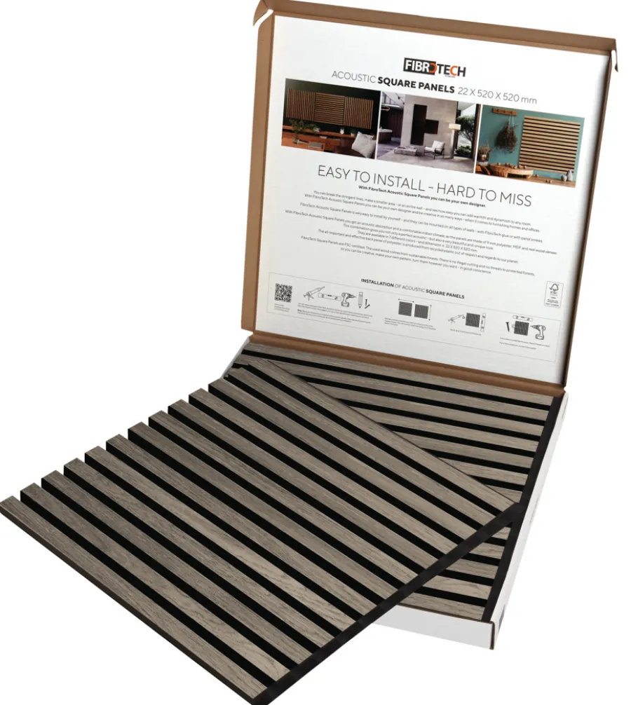 FibroTech Akustikpaneler & Tilbehør|Akustikpanel Square 22 × 520 × 520 mm 2-pk. Grey oak