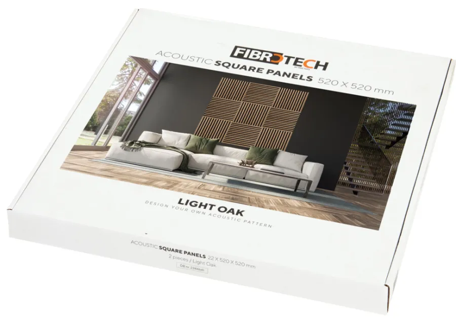 FibroTech Akustikpaneler & Tilbehør|Akustikpanel Square 22 × 520 × 520 mm 2-pk. Light oak