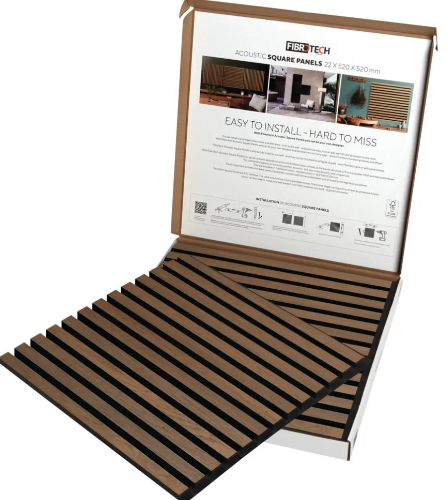 FibroTech Akustikpaneler & Tilbehør|Akustikpanel Square 22 × 520 × 520 mm 2-pk. Oiled oak