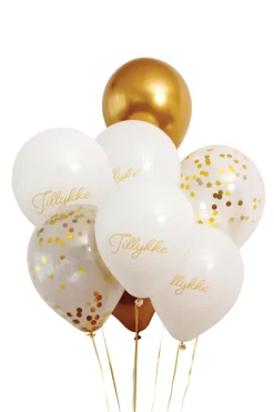 Pynt & Festudstyr|Ballonbuket 8 stk. 30 cm guld/hvid