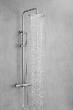 Rainshower Blandingsbatterier Til Bad Og Brus|Brusesæt m/termostat Ø250 mm børstet stål