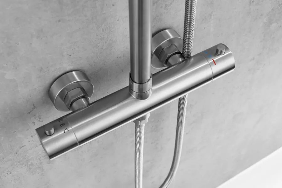 Rainshower Blandingsbatterier Til Bad Og Brus|Brusesæt m/termostat Ø250 mm børstet stål