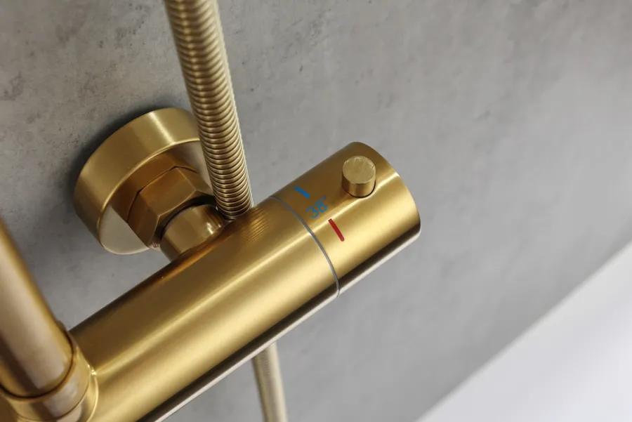 Blandingsbatterier Til Bad Og Brus|Brusesæt m/termostat Ø250 mm messingfinish
