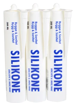 Silikone|Bygge- og sanitetssilikone klar 3 x 300 ml