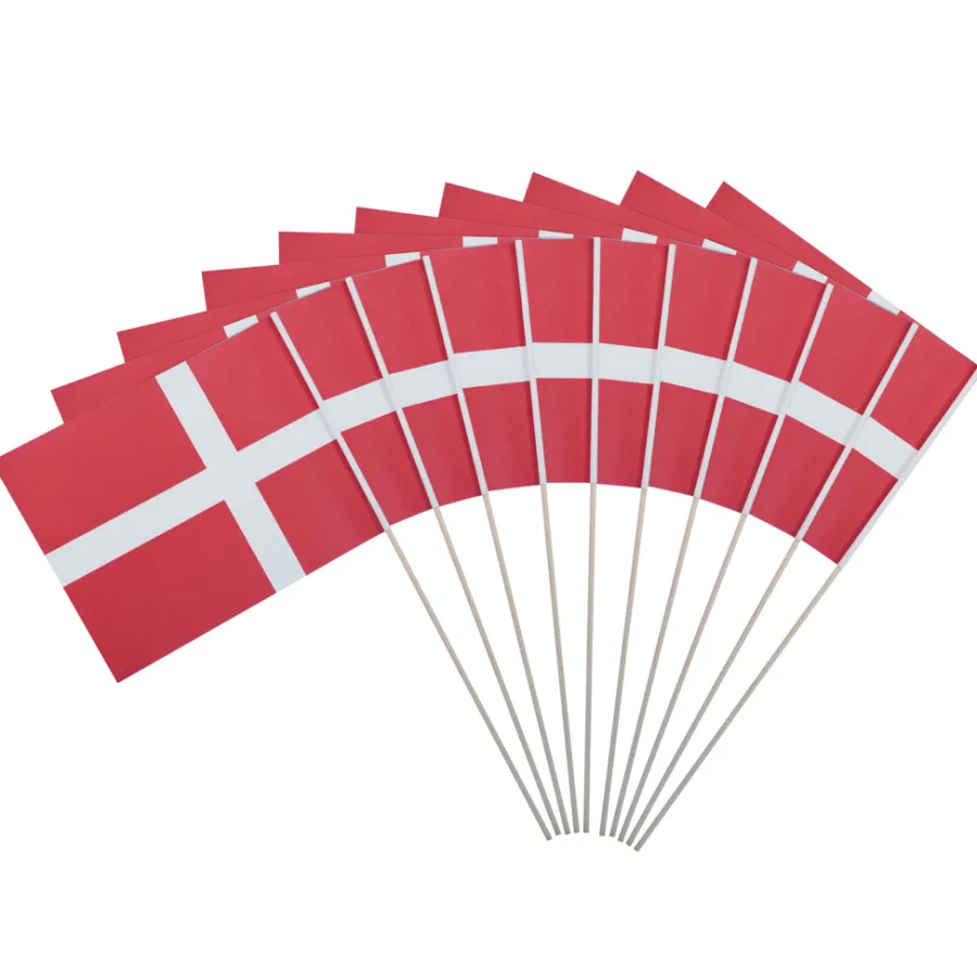 Gamle Danmark Pynt & Festudstyr|Flag & Flagstænger|Dannebrog på bambuspind 10 stk.