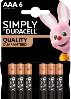 Duracell Batterier|Simply AAA alkaline batterier 6-pk.