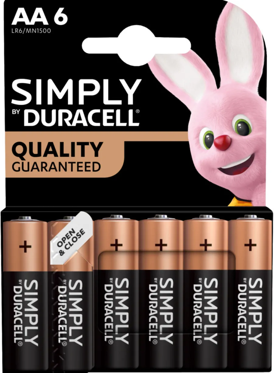 Duracell Batterier|Simply AA alkaline batterier 6-pk.