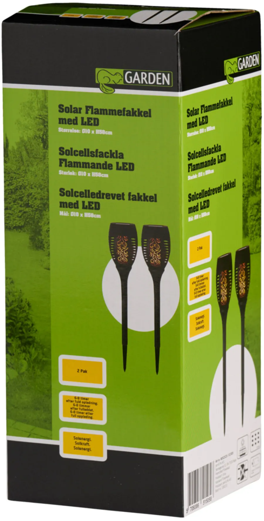 Garden® Sæsonafslutning|Solcellelamper|Fakler med solceller Ø9 x H58 cm 2-pk. - Sort