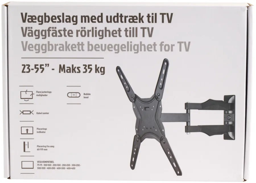 Tv-Ophæng|Fladskærmsbeslag med udtræk og kip 23-55" Sort