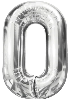 Pynt & Festudstyr|Folieballon nummer 0 H60 cm sølv