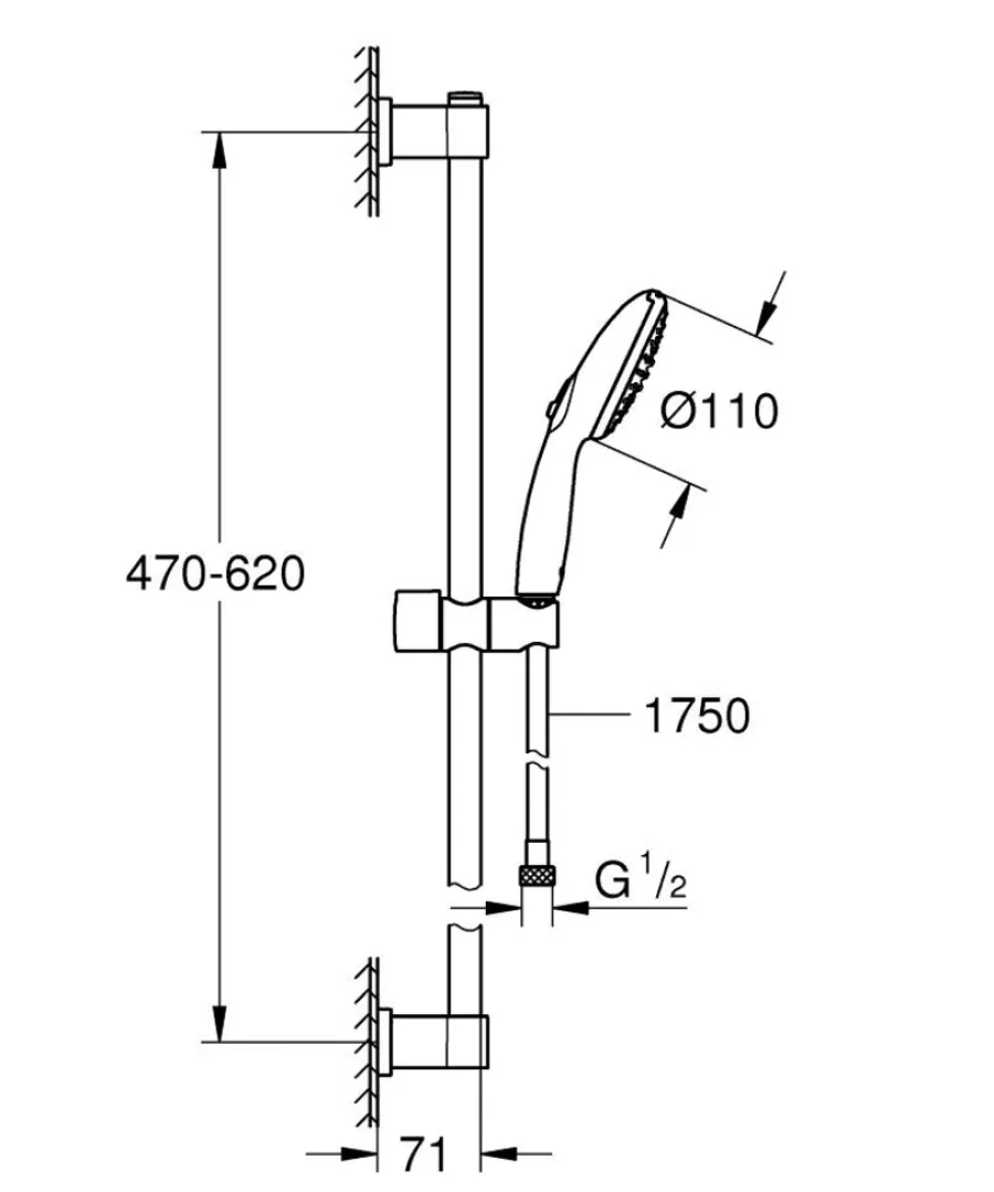 Grohe Brusehoveder & -Slanger|Vitalio Start Ø110 mm brusestangsæt sort Mat sort
