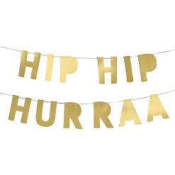 Pynt & Festudstyr|Guirlande i guld glitter med Hip Hip Hurra