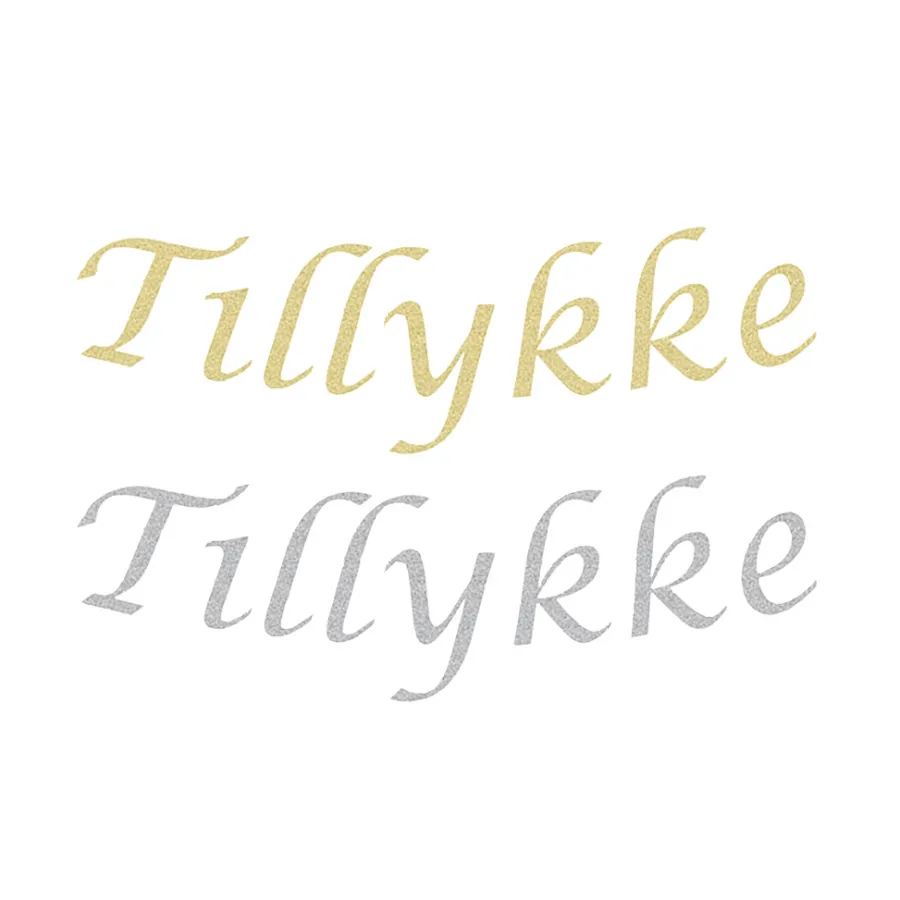 Pynt & Festudstyr|Guirlande i sølv eller guld glitter med Tillykke