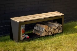 Bålfad & Tilbehør|Havebænke|Havebænk med brændedepot 118 x 29,5 x 48 cm Sort/natur