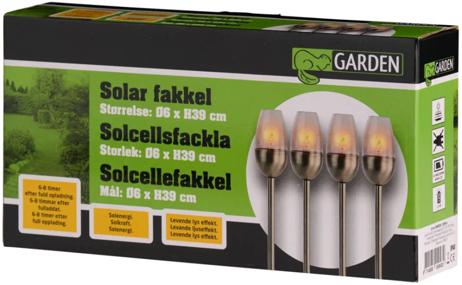 Garden® Sæsonafslutning|Solcellelamper|Havefakler med solceller 38 cm 4-pk. - Metal