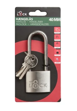 The lock Hængelåse|Hængelås m/to nøgler lang model 40 mm rustfrit stål Sølv