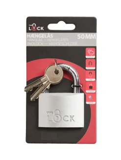 The lock Hængelåse|Hængelås m/to nøgler 50 mm aluminium Sølv