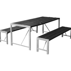 HORTUS Bord/Bænkesæt|bord m/to bænke H-model sort sort (grundmalet)