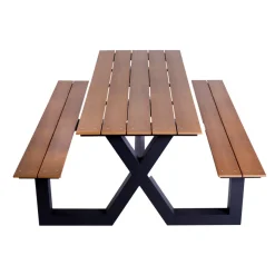 HORTUS Bord/Bænkesæt|X-model nonwood/alu 176 x 151 cm Teak og antracit