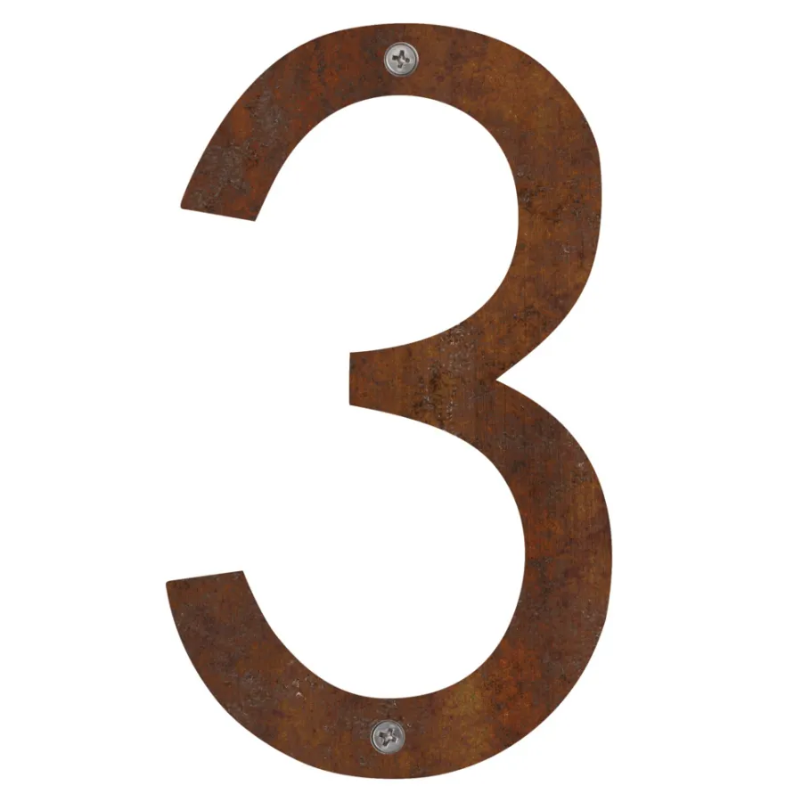 Husnumre & -Bogstaver|Husnummer 3 stål rustlook 25 cm