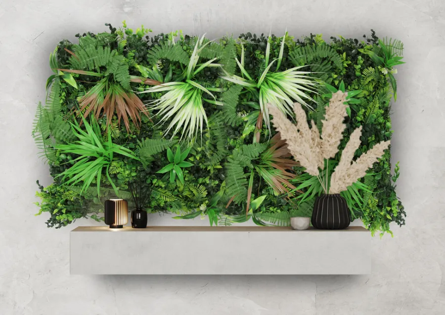 Jangal Grønne Vægpaneler|Akustikpaneler & Tilbehør|Modular Wall plantepanel 52 x 52 cm - Exotic Mix