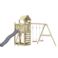Jungle Gym Jungle Gym Legetårne|Safari legetårn m/grå rutsjebane & gynger grå Natur