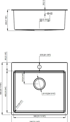Køkkenvaske|Køkkenvask 540 x 500 mm Børstet stål
