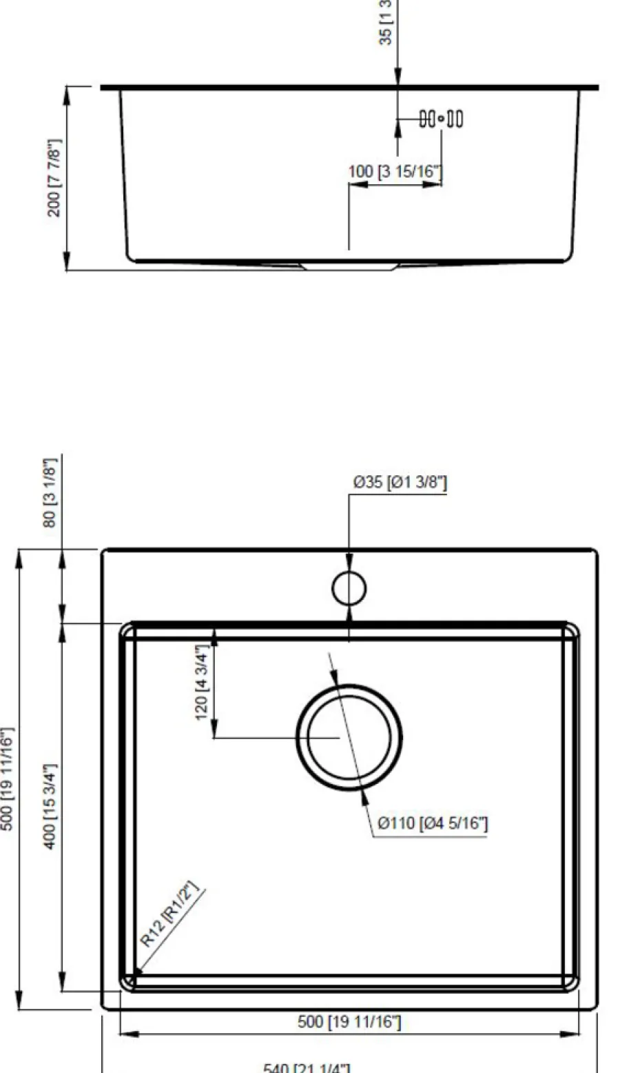 Køkkenvaske|Køkkenvask 540 x 500 mm Børstet stål