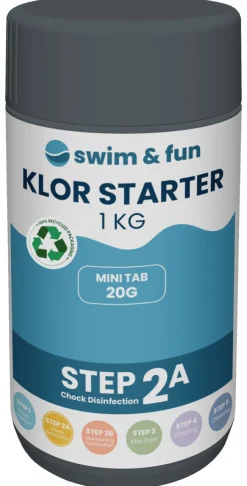 Swim & Fun Poolkemi & Testudstyr|Klor Starter hurtigklor 20 gr tabs 1 kg -