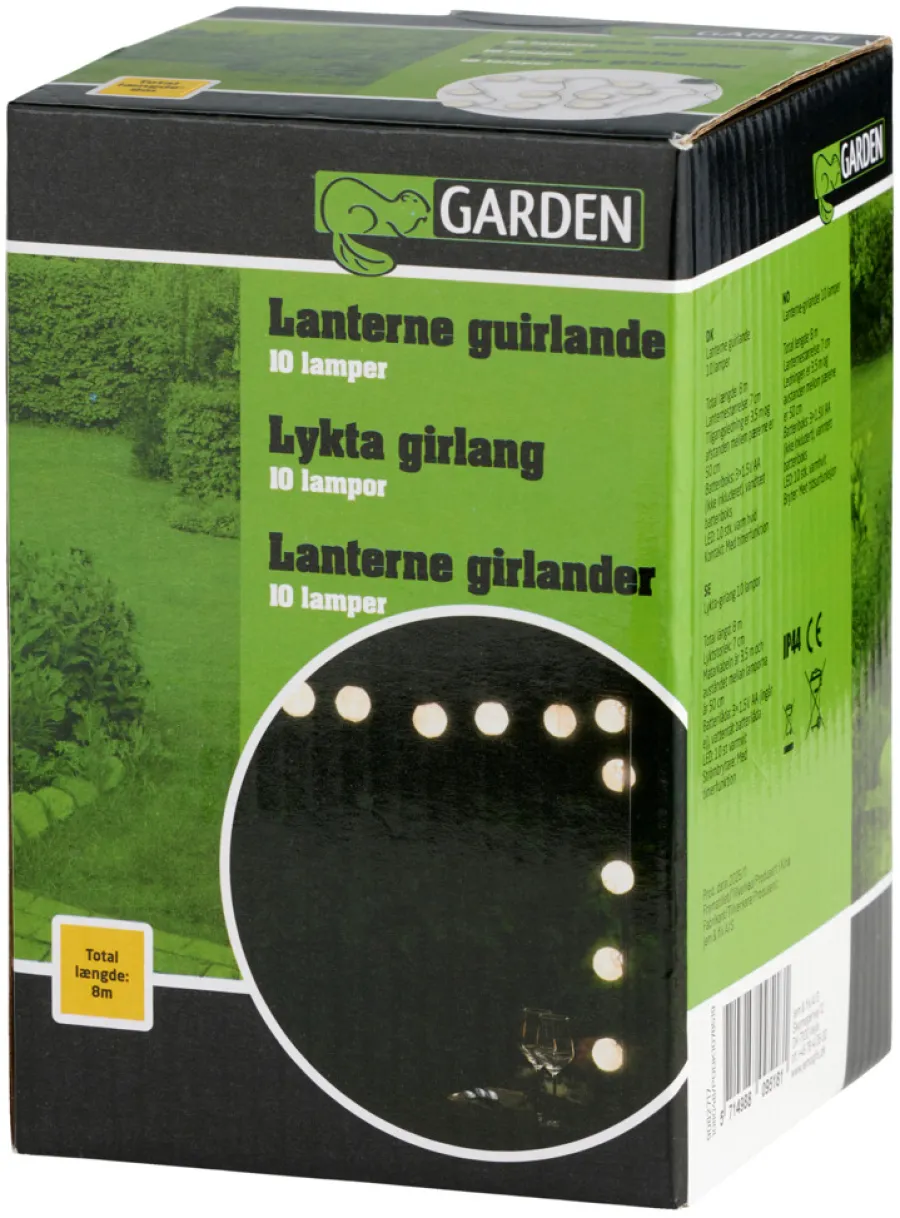 Garden® Sæsonafslutning|Dekorativ Belysning - Udendørs|Lanternelyskæde med 10 LED-pærer -