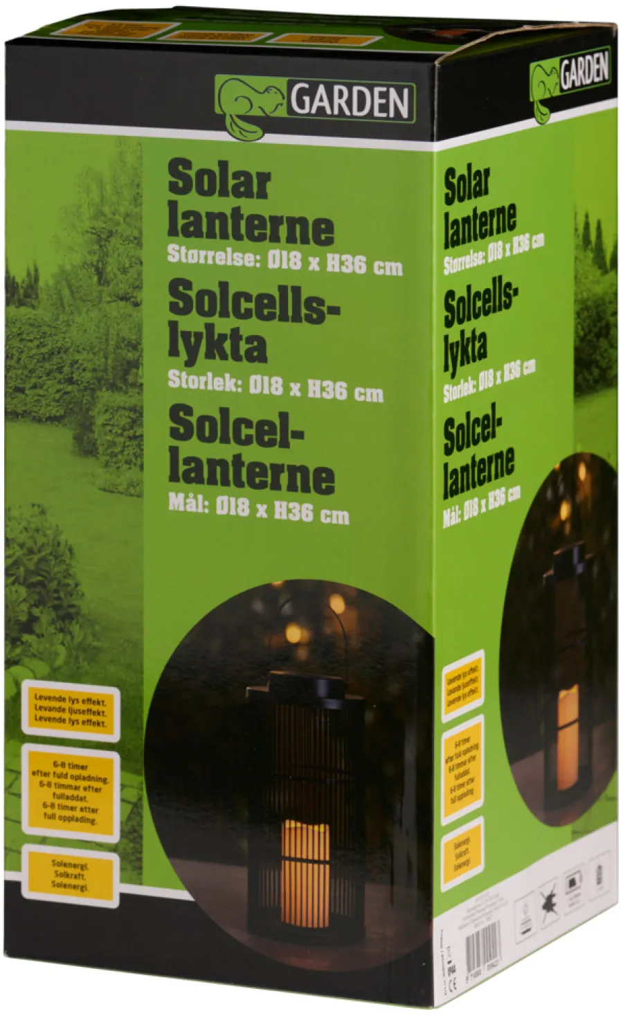 Garden® Sæsonafslutning|Solcellelamper|Lanterne med solceller Ø18 x 36 cm - Sort