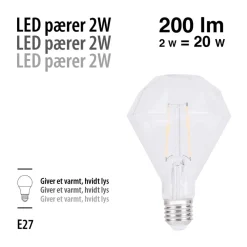 Led-Pærer|LED-filamentpære diamant 2 W E27