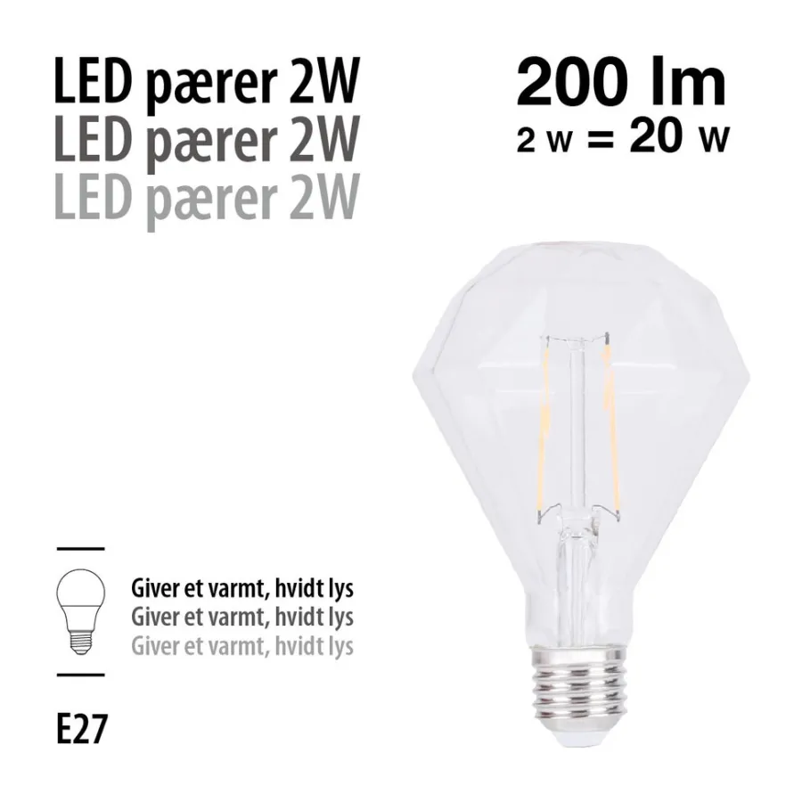 Led-Pærer|LED-filamentpære diamant 2 W E27