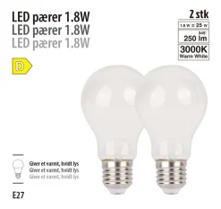 Led-Pærer|LED-filamentpære 1,8 W E27 2-pk.