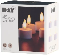 DAY Dekorativ Belysning - Indendørs|LED-fyrfadslys med 3D-flamme 4 stk. -