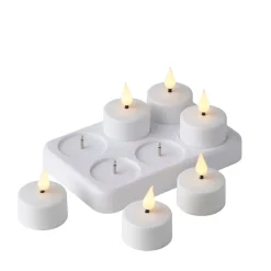 Stemning® Dekorativ Belysning - Indendørs|LED-fyrfadslys m/fjernbetjening genopladelig 6-pk. Hvid