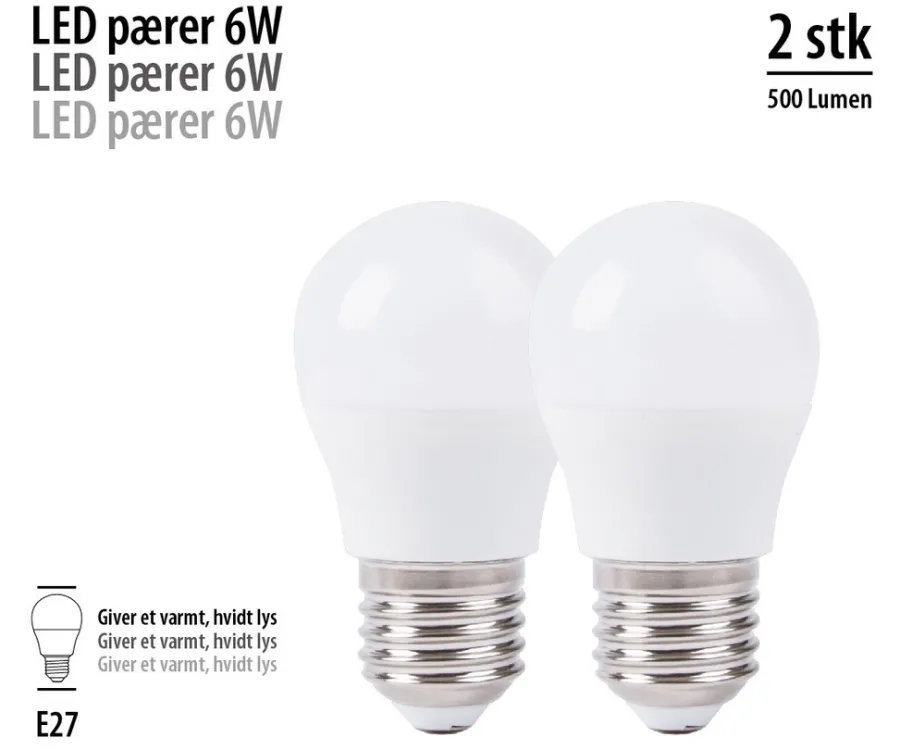 Led-Pærer|LED-kronepære 4,9 W E27 2-pk.
