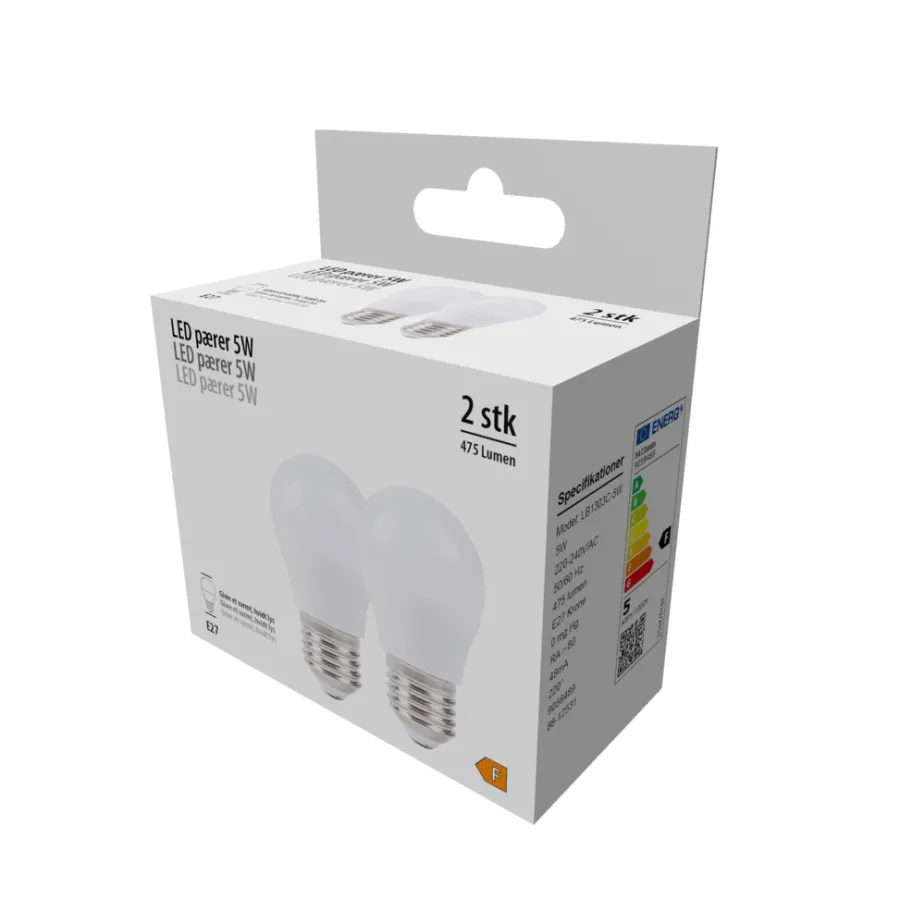 Led-Pærer|LED-kronepære 4,9 W E27 2-pk.