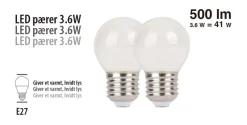 Led-Pærer|LED-kronepære 3,6 W E27 2-pk.