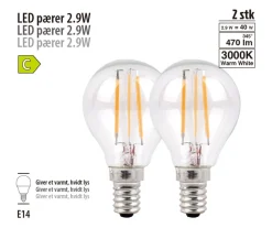 Led-Pærer|LED-kronepære 2,9 W E14 2-pk.