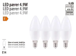 Led-Pærer|LED-pære kerte E14 4,9 W 4-pk.