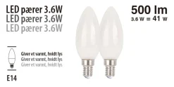 Led-Pærer|LED-pære kerte 3,6 W E14 2-pk.