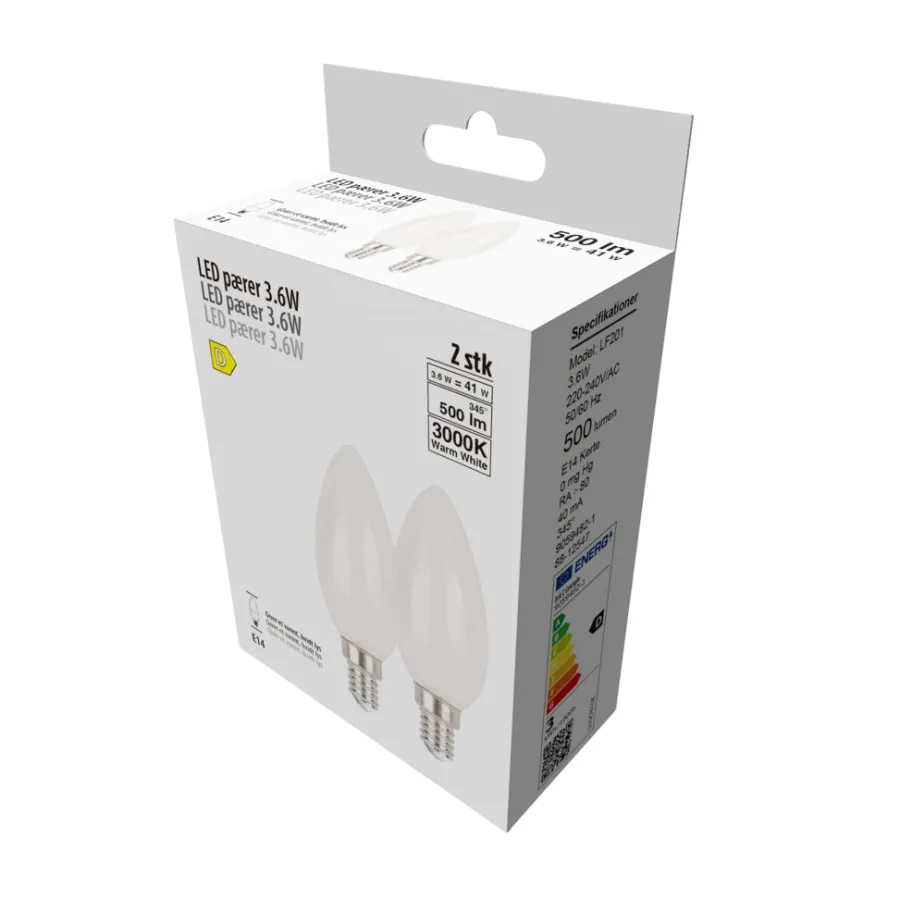 Led-Pærer|LED-pære kerte 3,6 W E14 2-pk.