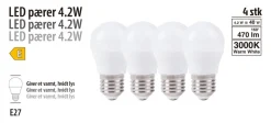 Led-Pærer|LED-pære krone 4,2 W E27 4-pk.