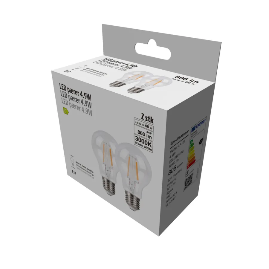 Led-Pærer|LED-pære standard 4,9 W E27 2-pk.