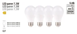 Led-Pærer|LED-pære standard 7,3 W E27 4-pk.