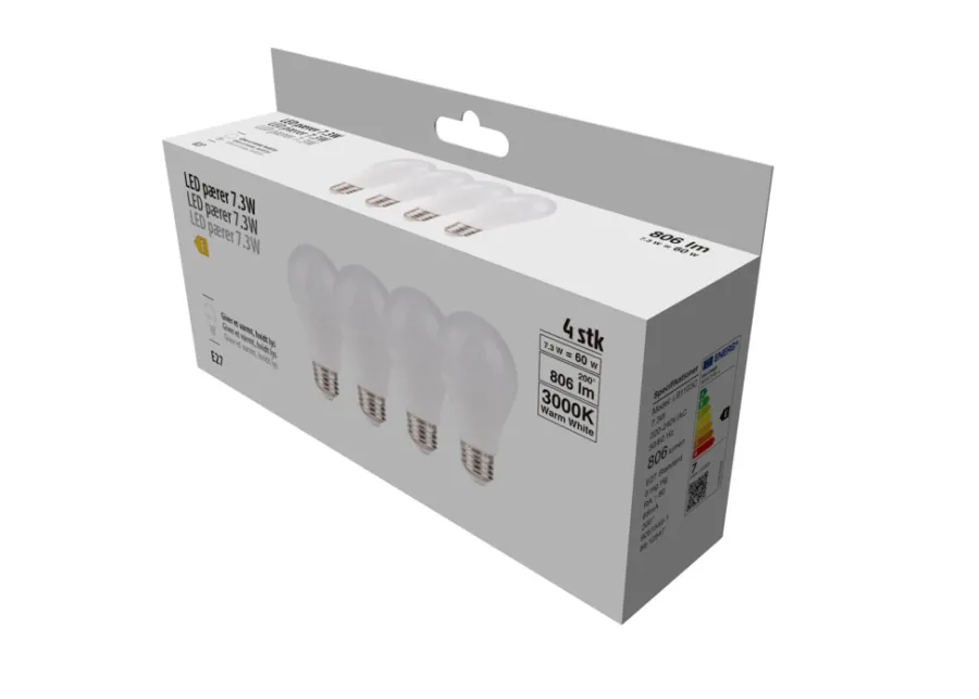 Led-Pærer|LED-pære standard 7,3 W E27 4-pk.